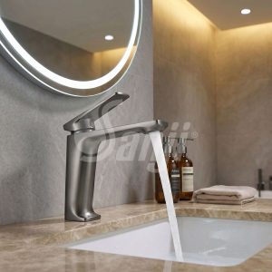 Vòi lavabo nóng lạnh xám Sanji LN05